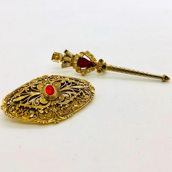 Vintage Ornate Red Filigree Scepter Brooch lot - Picture 8 of 11